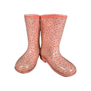 Simple Joys by Carters Juju Girls rain boots, Pink w/ pink hearts size 10m used